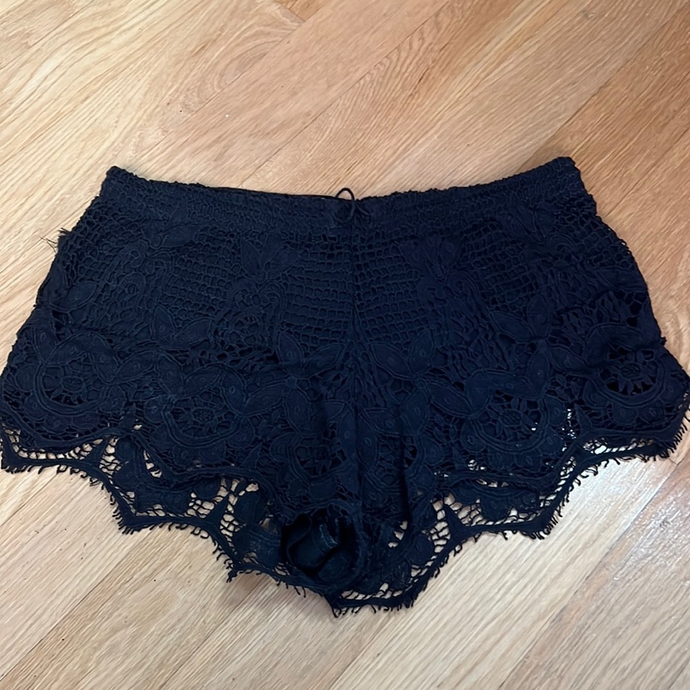 Black lace swim cover-up shorts